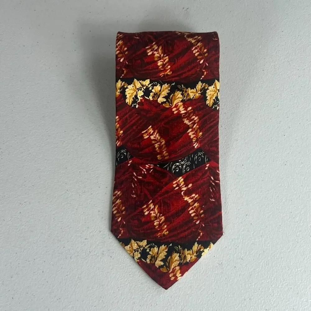 Ermenegildo Zegna Men's 100 % Silk Tie Red Yellow Black Abstract Floral Pattern
